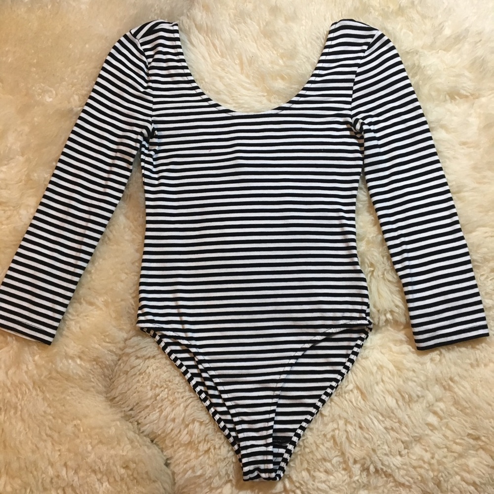 Forever 21 Striped Black & White Bodysuit